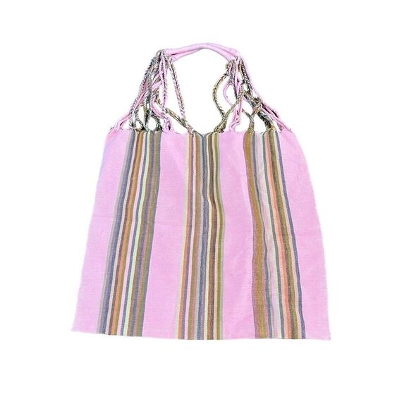 Women's Pink Striped Summer Knit Tote Bag - Picture 1 of 7